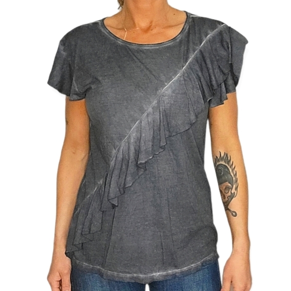 Susina Ruffled Cotton Modal Blouse Medium Grey - Picture 1 of 4